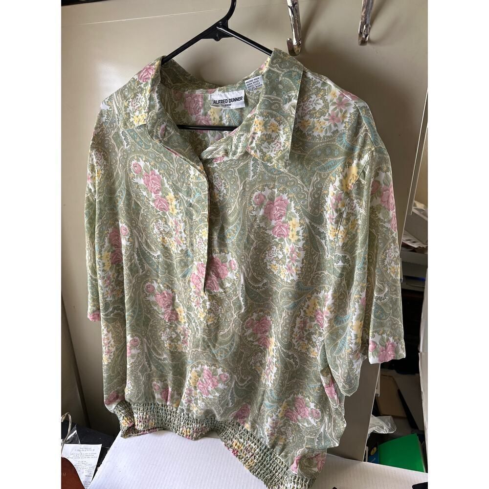 Women’s Alfred Dunner blouse size 24W vintage shoulder pads banded elastic waist